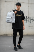 Backpack — Minimalist Monogram Grey Backpack with "NOIRÉL" Front Logo
