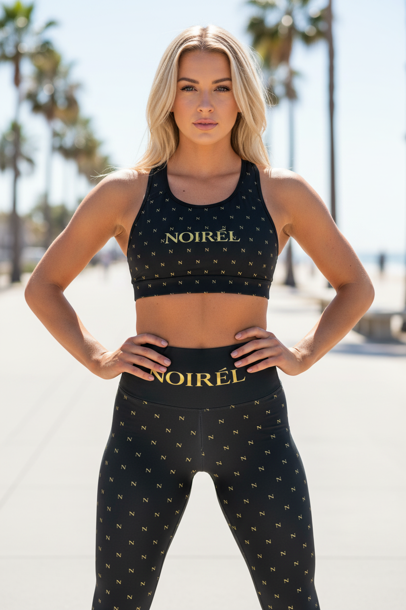 NOIRÉL Sports Bra – Black Gold All Over
