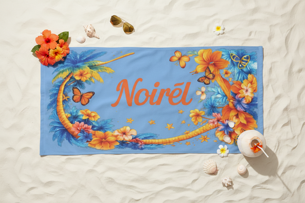 NOIRÉL Beach Towel – Blue Hibiscus
