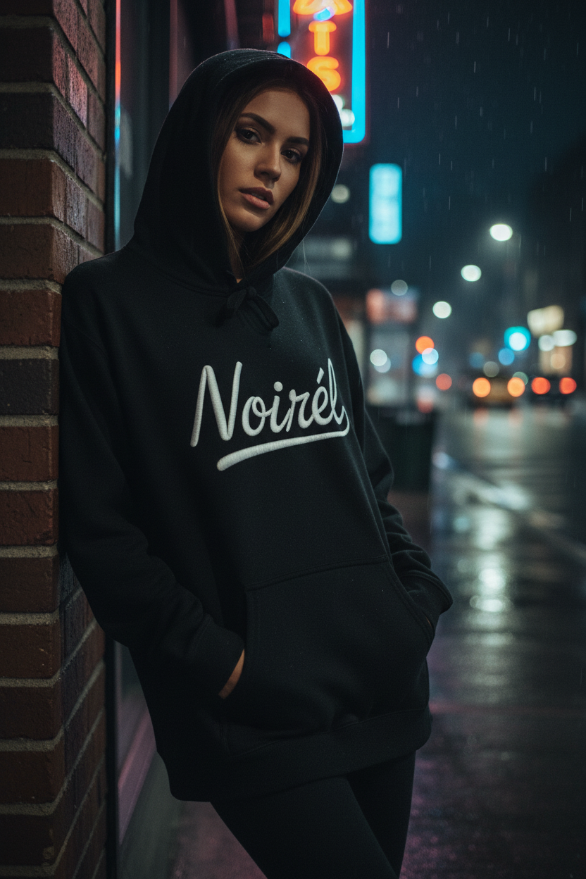 NOIREL Hoodie – white Script Print