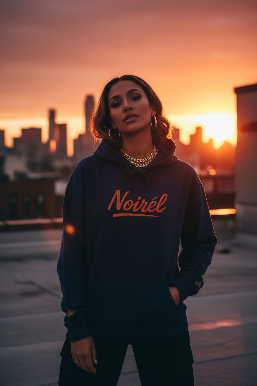 NOIRÉL Script Hoodie – Orange gesticktes Logo