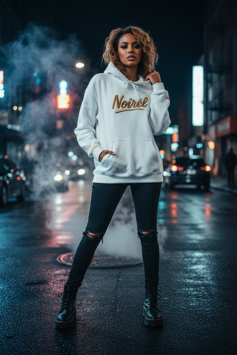 NOIRÉL Script Hoodie – Gold gesticktes Logo