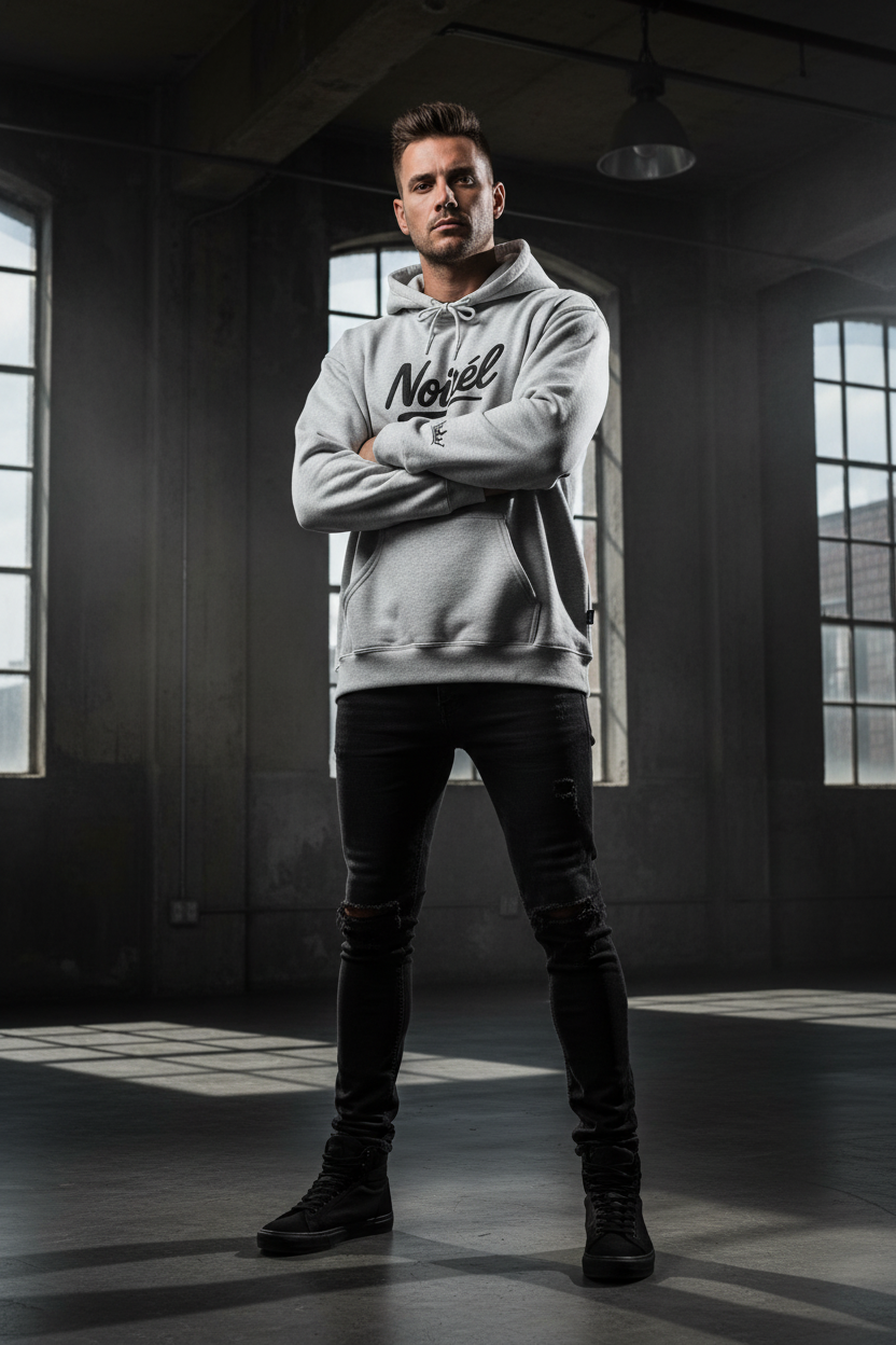 NOIRÉL Script Hoodie – Schwarz gesticktes Logo