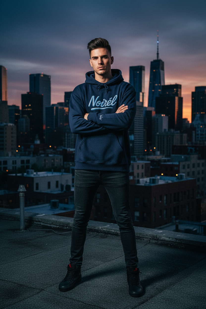 NOIRÉL Script Hoodie – Hellblau gesticktes Logo
