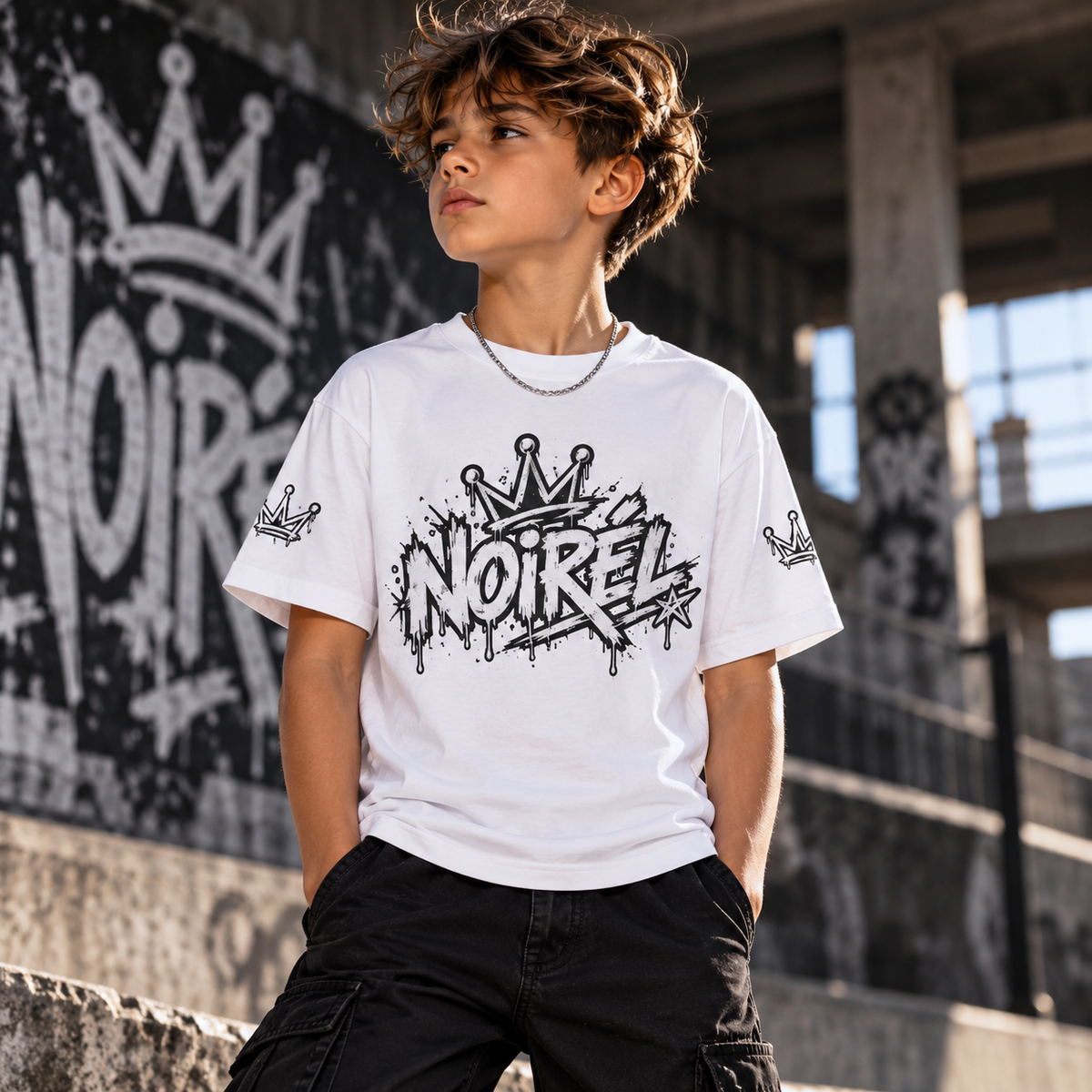 Noirel Kinder T-Shirt – „Graffiti Crown“ Urban Streetwear Tee
