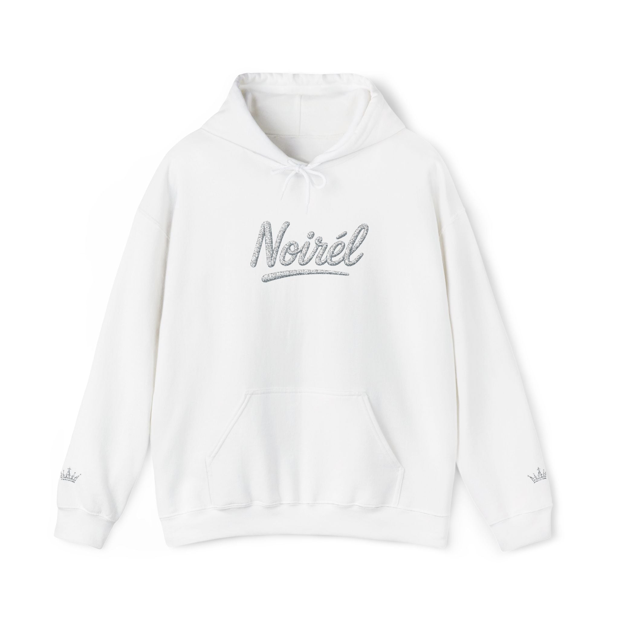 NOIRÉL Script Hoodie – Weiß gesticktes Logo