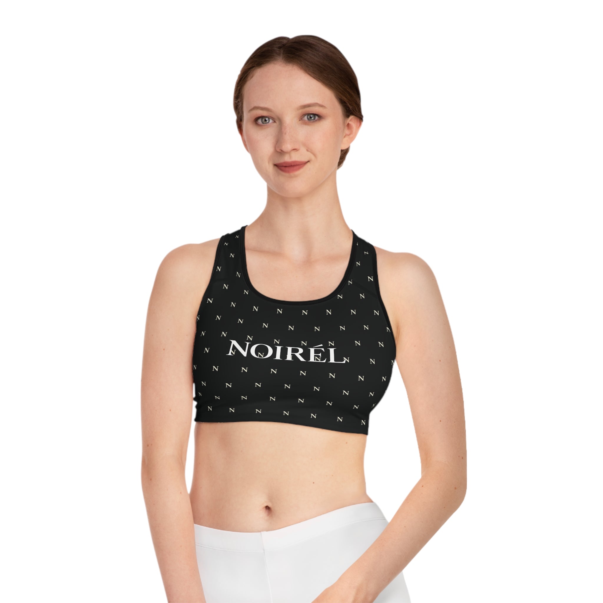 Noirel Monogram Sports Bra — Black Luxe Athletic Crop