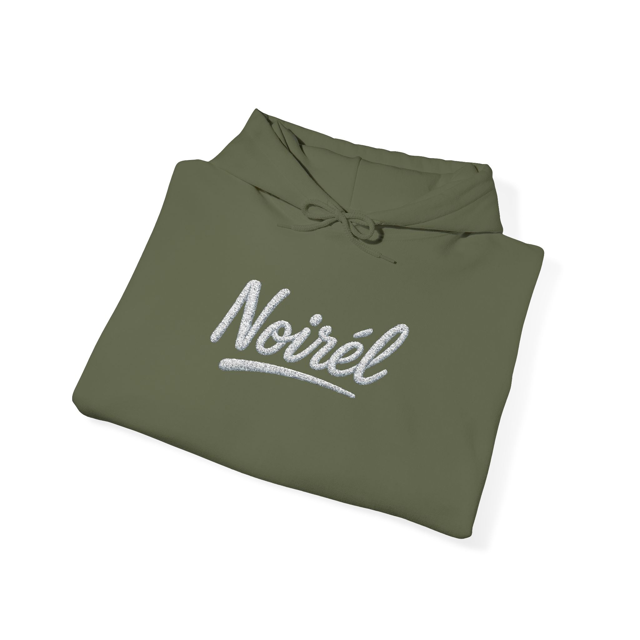 NOIRÉL Script Hoodie – Weiß gesticktes Logo