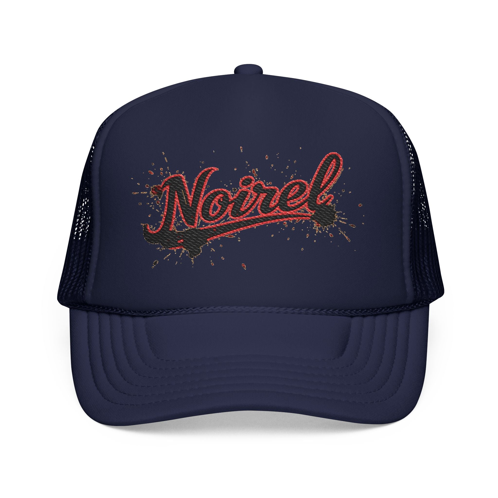 Noiriel Trucker Hat – Retro Script Logo Foam Mesh Cap 