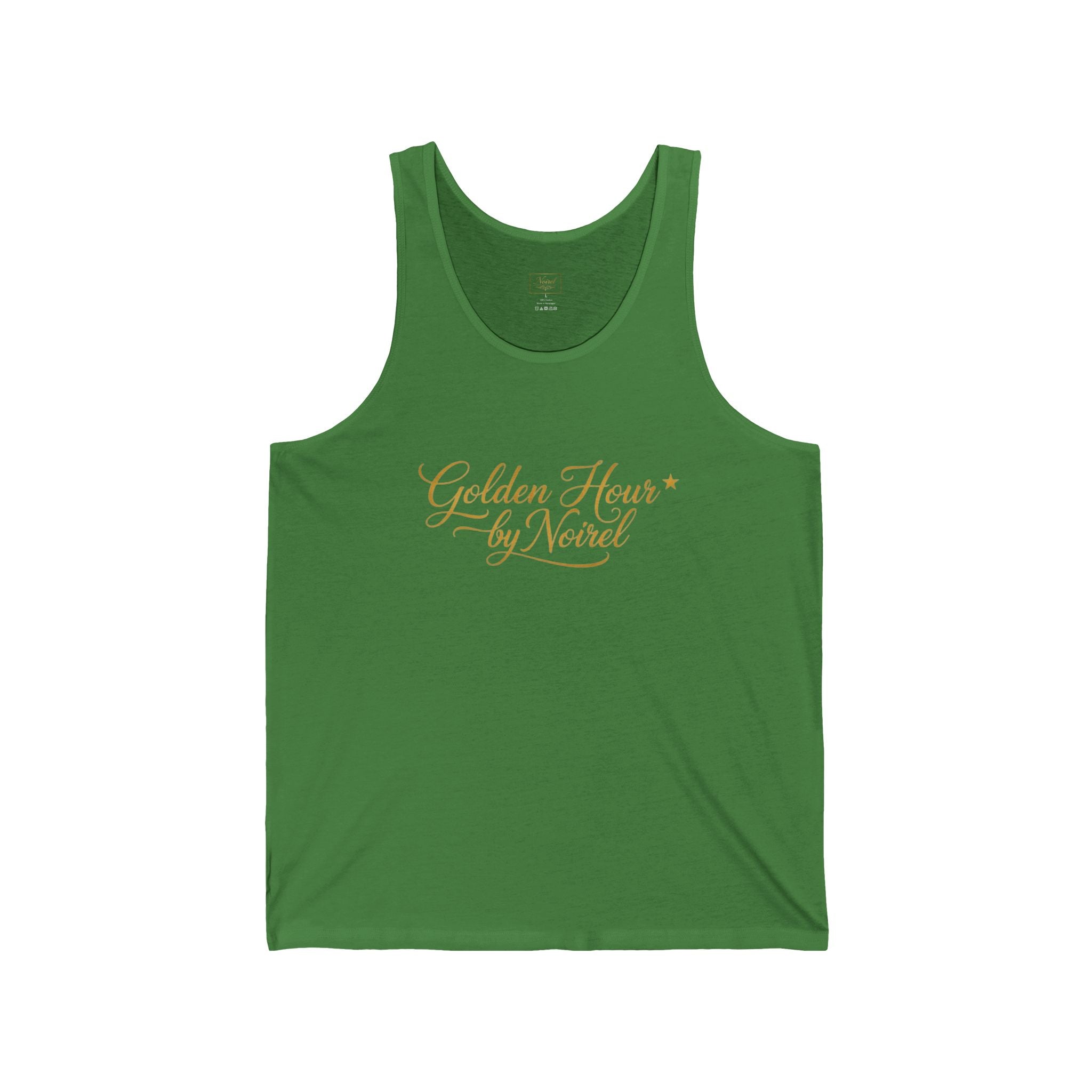 Golden Hour by Neverl Tank Top — Elegant Script Floral Logo Jersey Tank