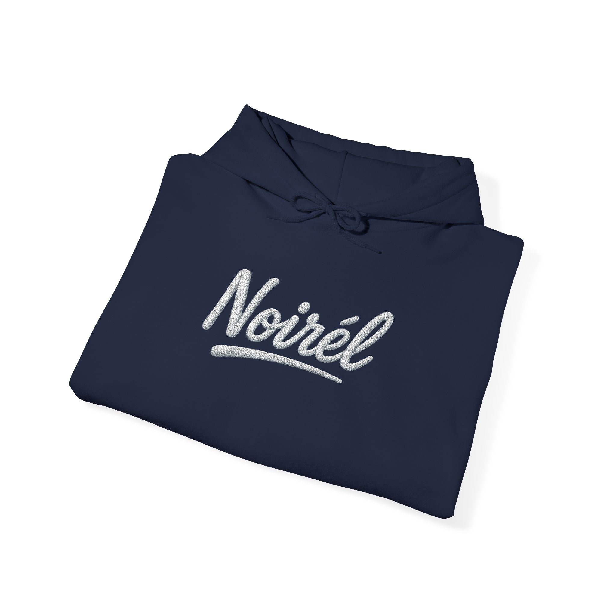 NOIRÉL Script Hoodie – Weiß gesticktes Logo