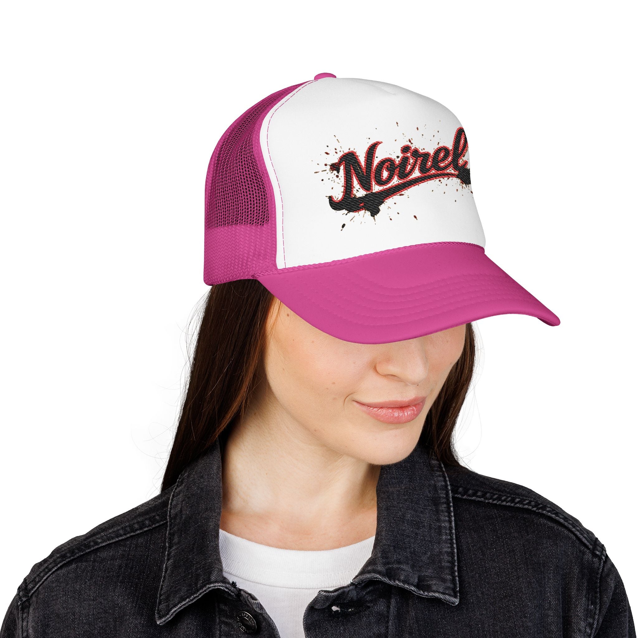 Noiriel Trucker Hat – Retro Script Logo Foam Mesh Cap 
