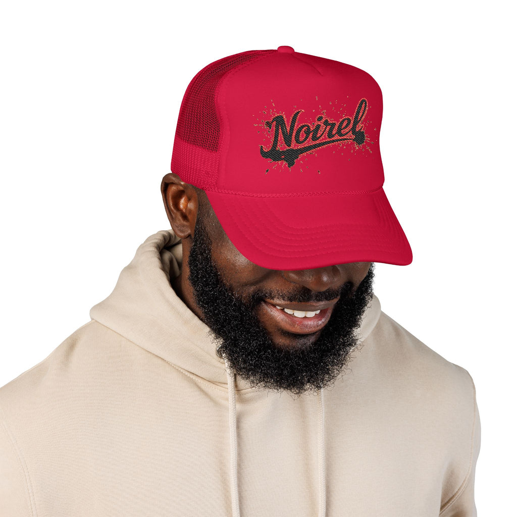 Noiriel Trucker Hat – Retro Script Logo Foam Mesh Cap 