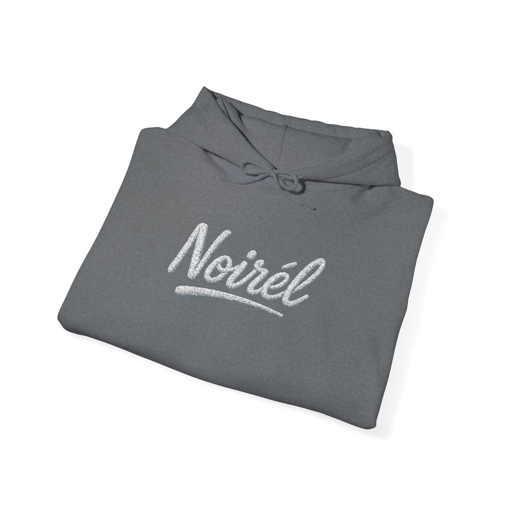 NOIRÉL Script Hoodie – Weiß gesticktes Logo