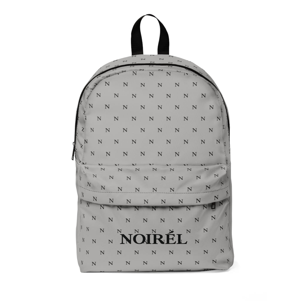 Backpack — Minimalist Monogram Grey Backpack with "NOIRÉL" Front Logo