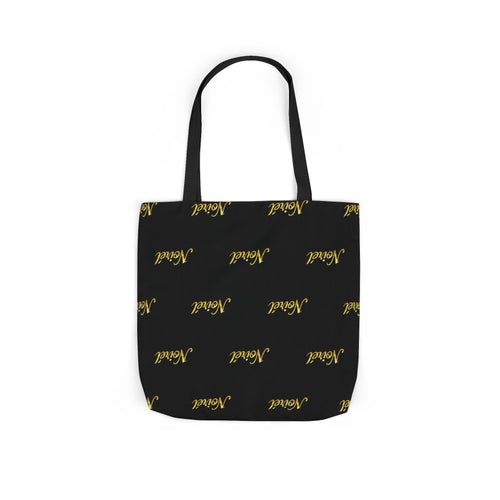Canvas Tote Bag — Elegant Repeating “Noir” Script Pattern, Black & Gold Everyday Shopper