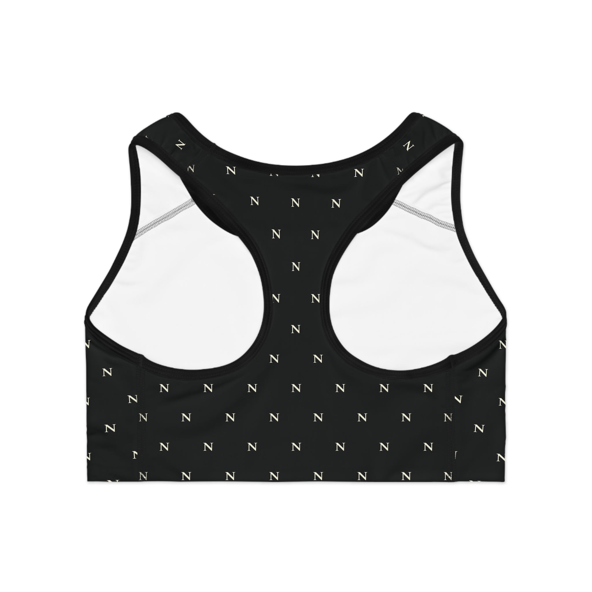 Noirel Monogram Sports Bra — Black Luxe Athletic Crop