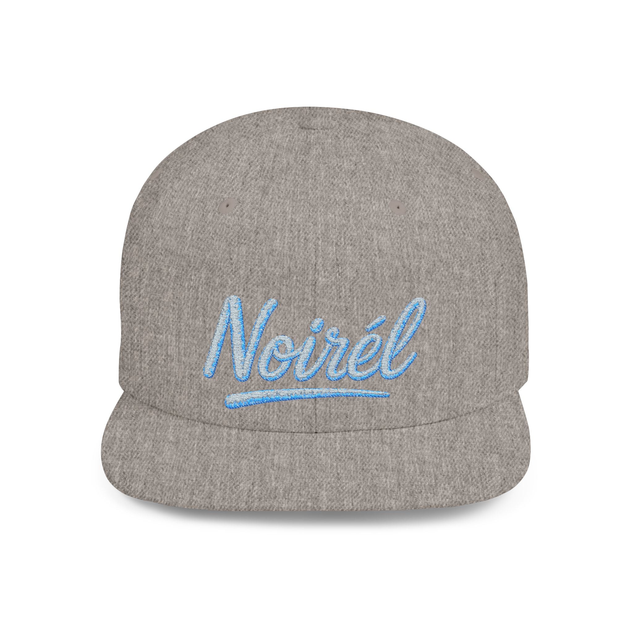 Snapback Hat — “Noiréel” Blue Glitter Script Flat-Bill Cap 