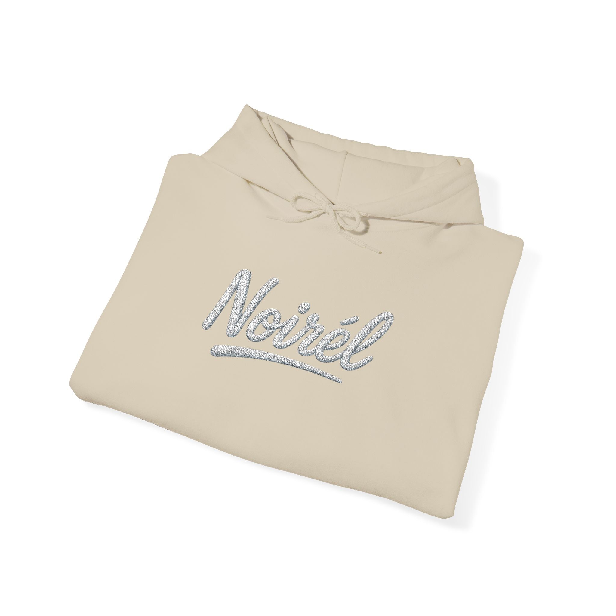 NOIRÉL Script Hoodie – Weiß gesticktes Logo
