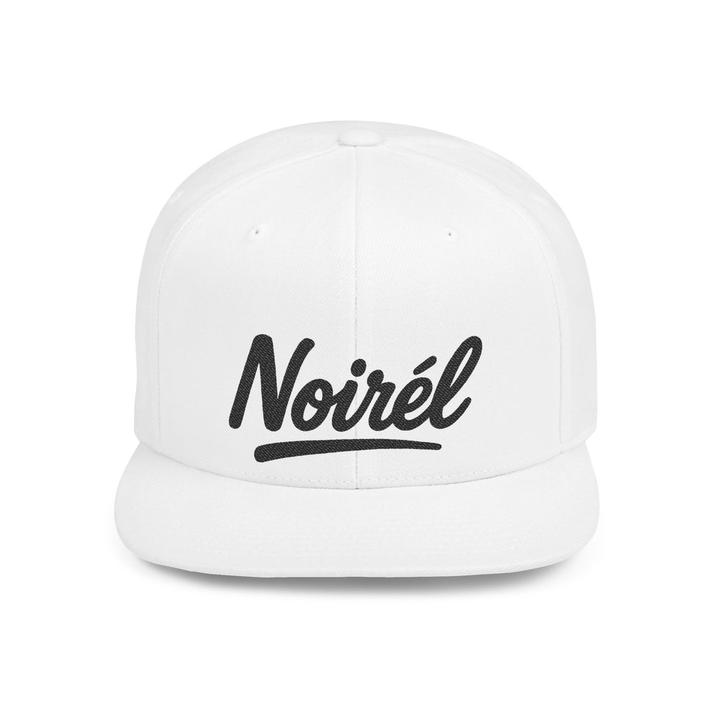 Snapback Hat — 'Noirél' Script Flat Bill Cap, Casual Streetwear Hat 