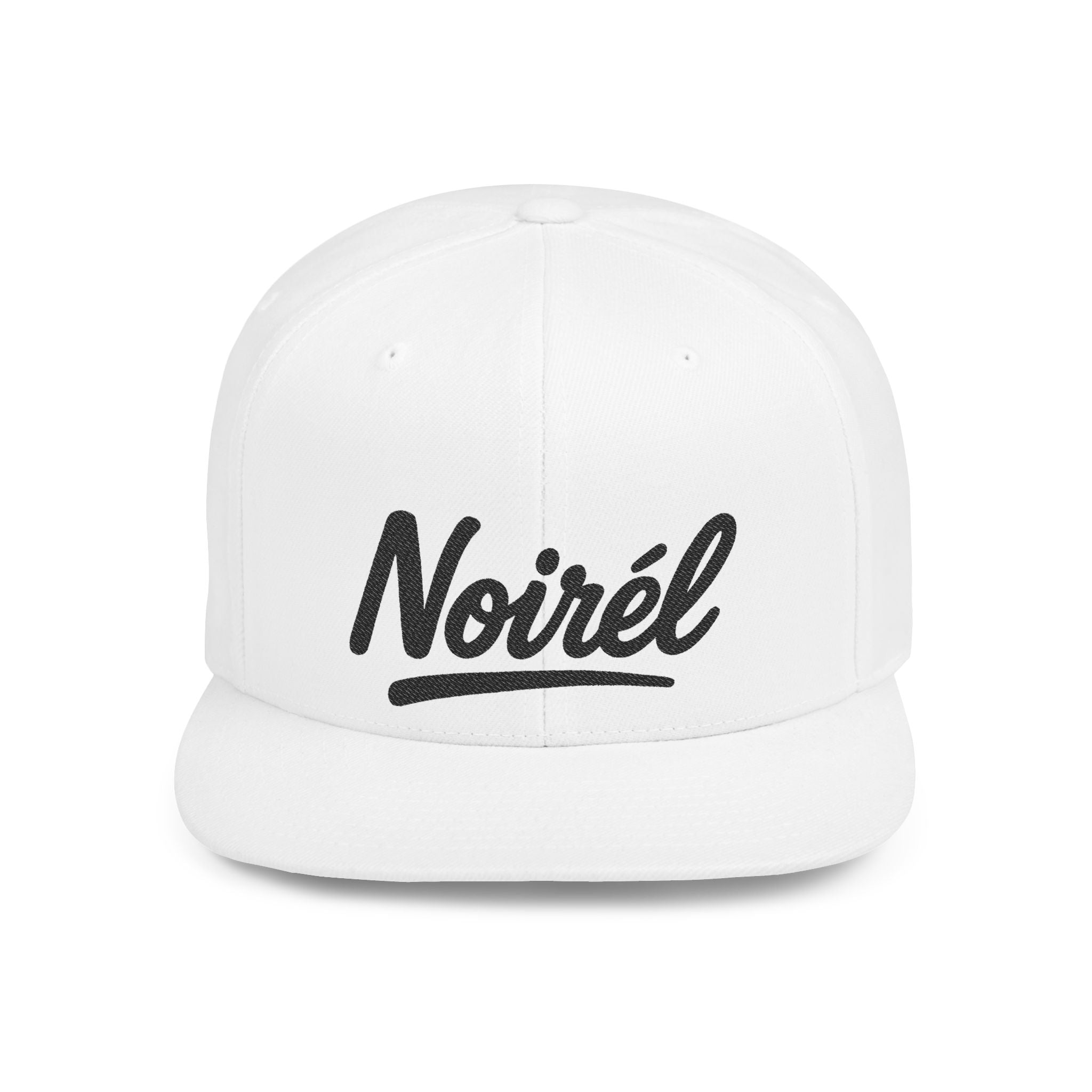 Snapback Hat — 'Noirél' Script Flat Bill Cap, Casual Streetwear Hat