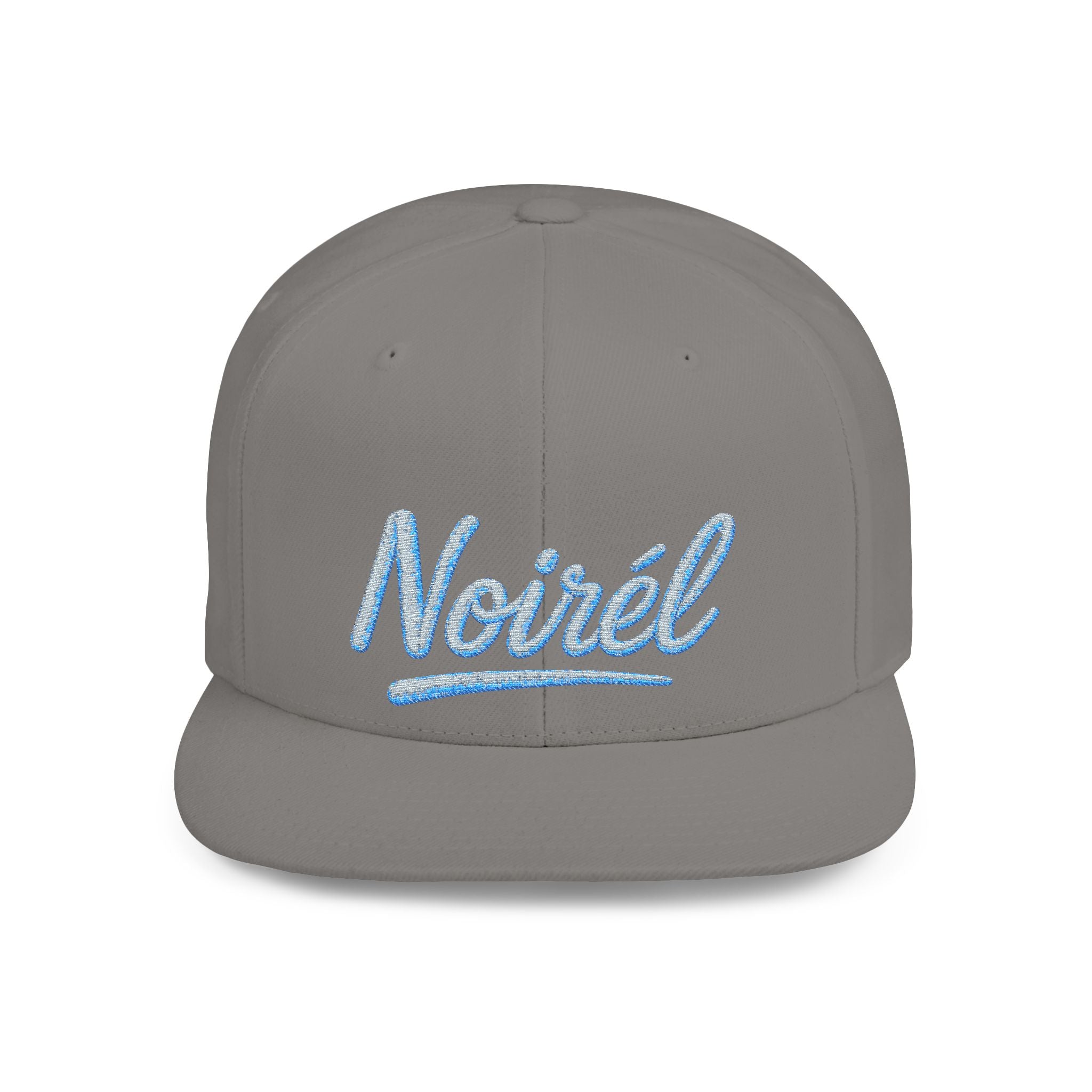 Snapback Hat — “Noiréel” Blue Glitter Script Flat-Bill Cap 