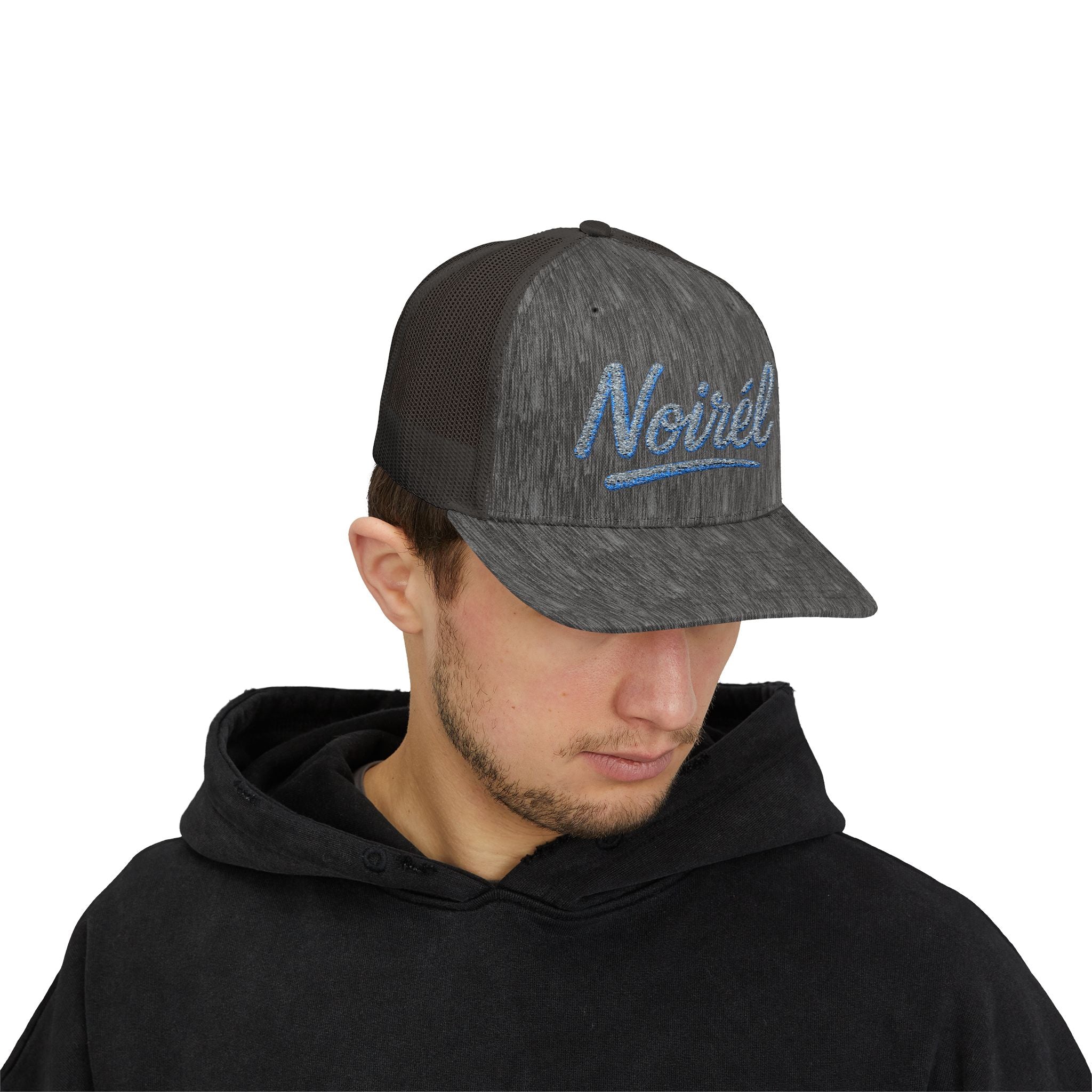 Noirél Script Trucker Cap — Sparkle Embroidered Snapback Hat