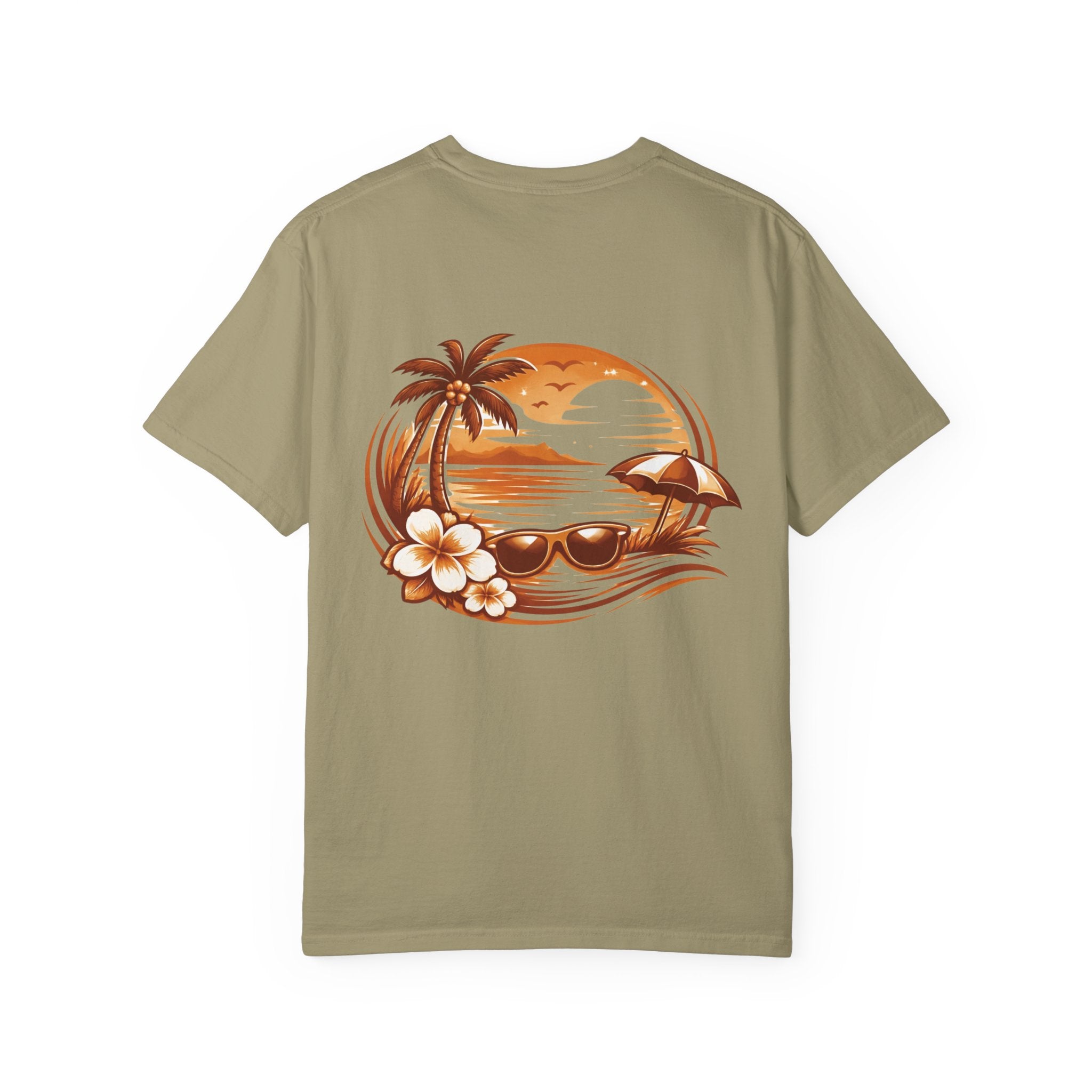 Noirel Script Logo T-shirt | Tropical Sunset Palm Beach Design