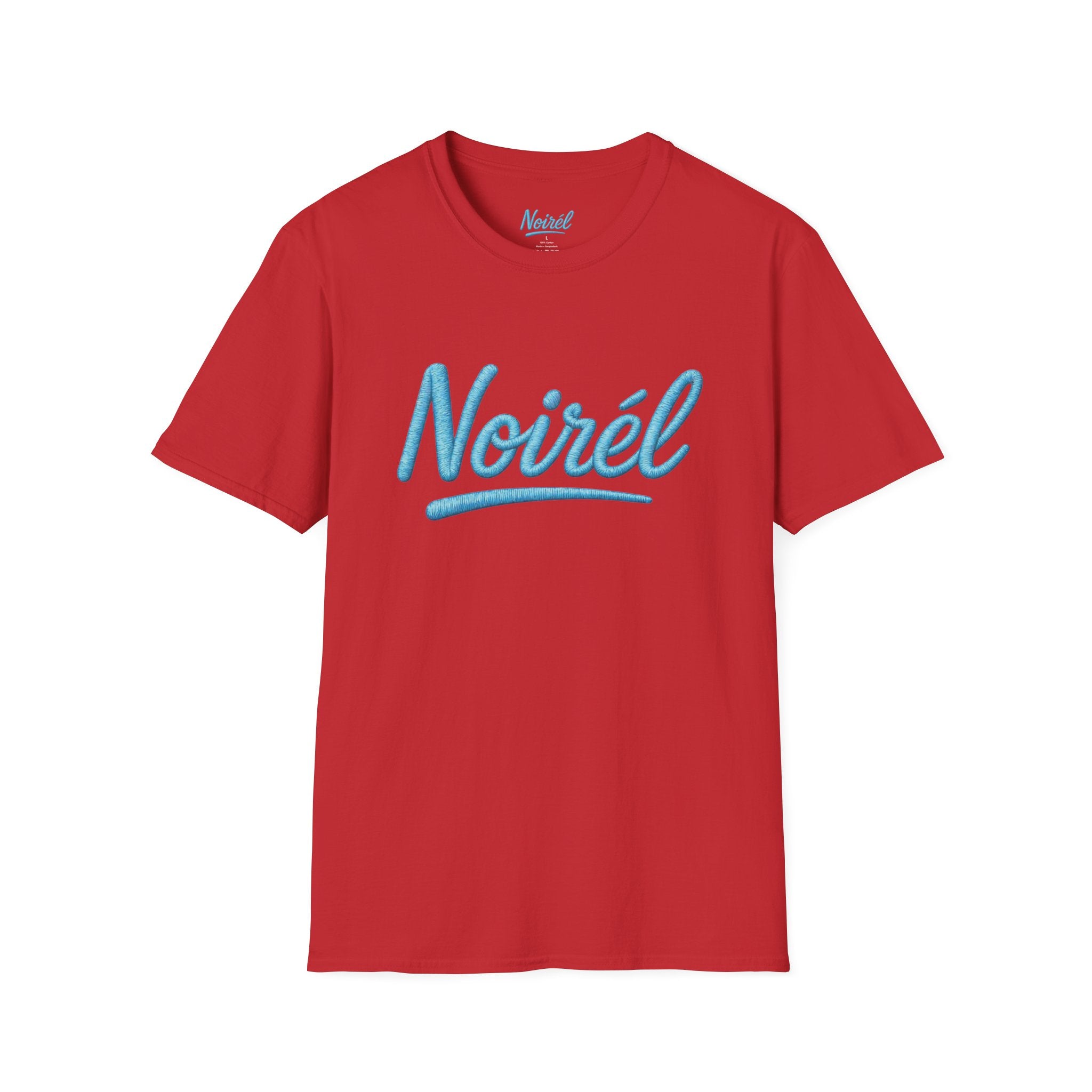 Noirél Script T‑Shirt — Retro Blue Handwritten Logo Tee