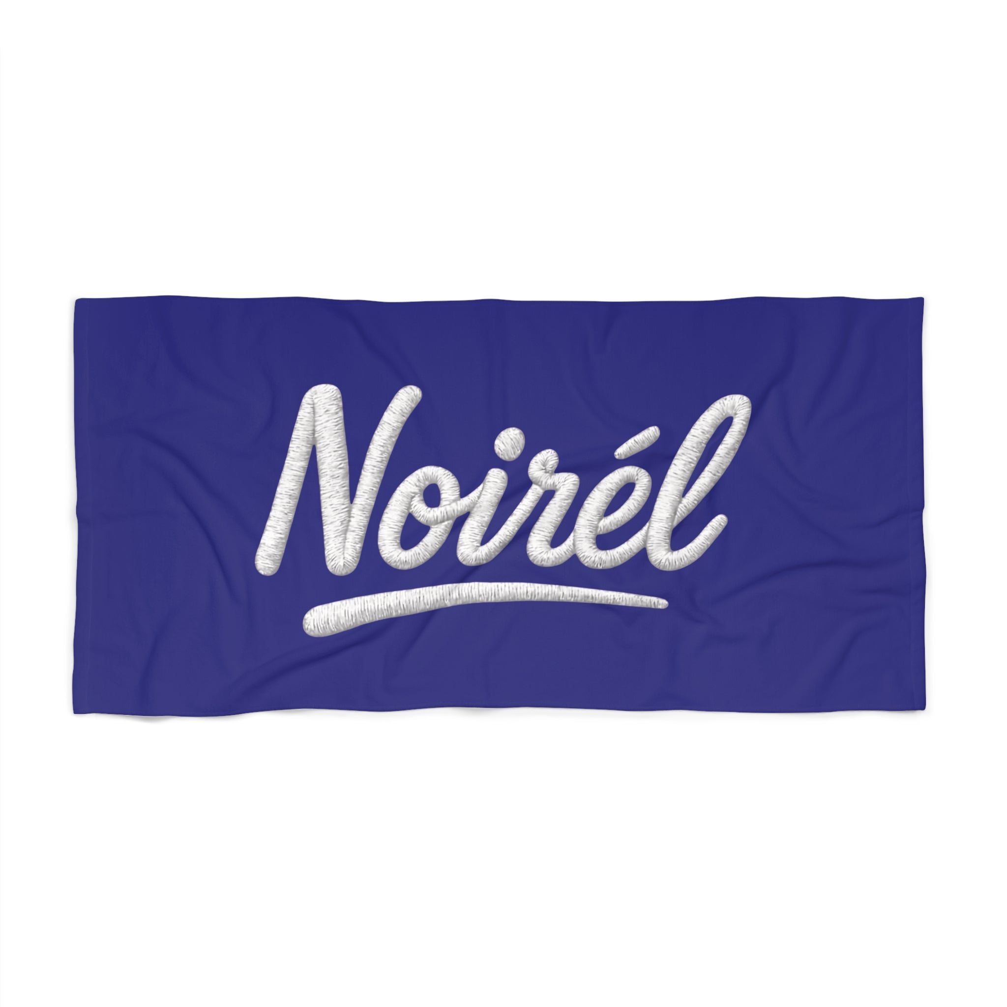 NOIRÉL Script Beach Towel – Premium Navy Beach Towel with White Script Logo