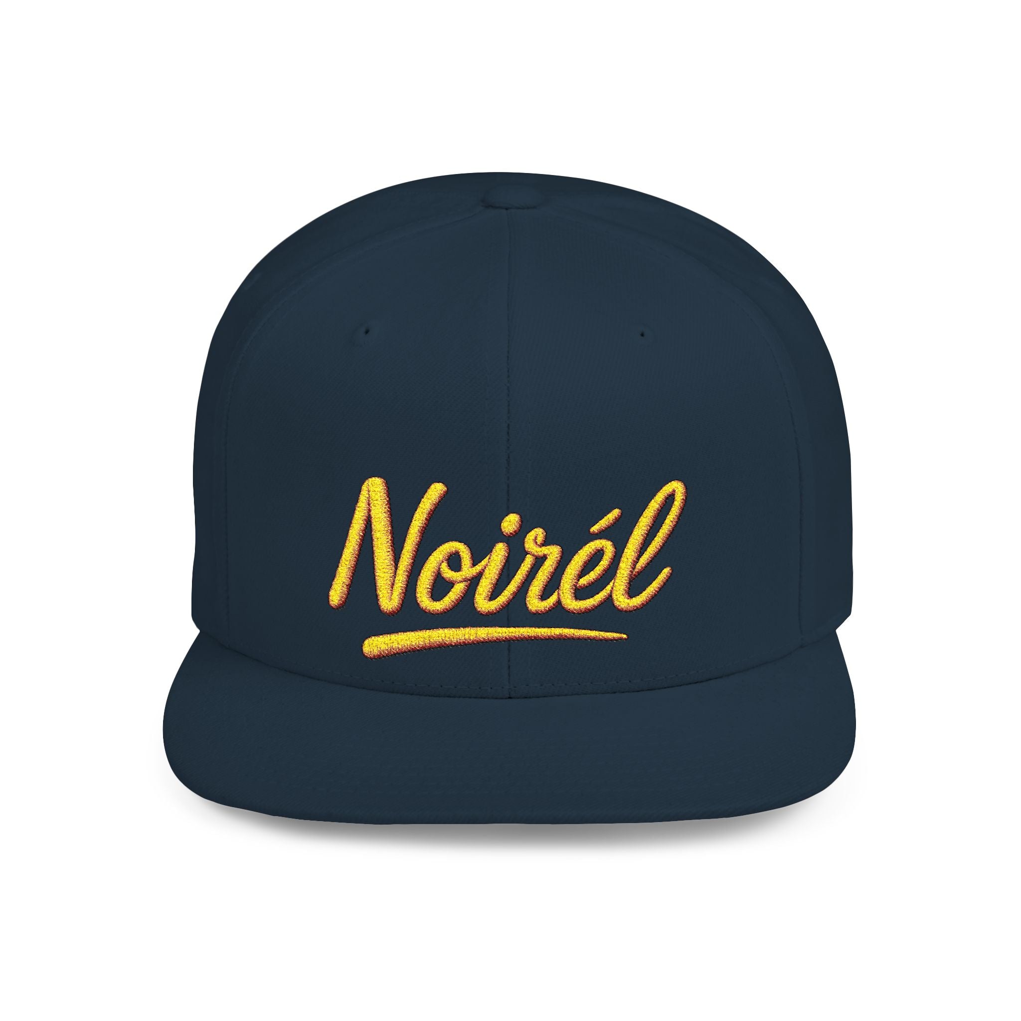 Snapback Hat — 'Noirél' Gold Script Embroidered Flat Bill Cap