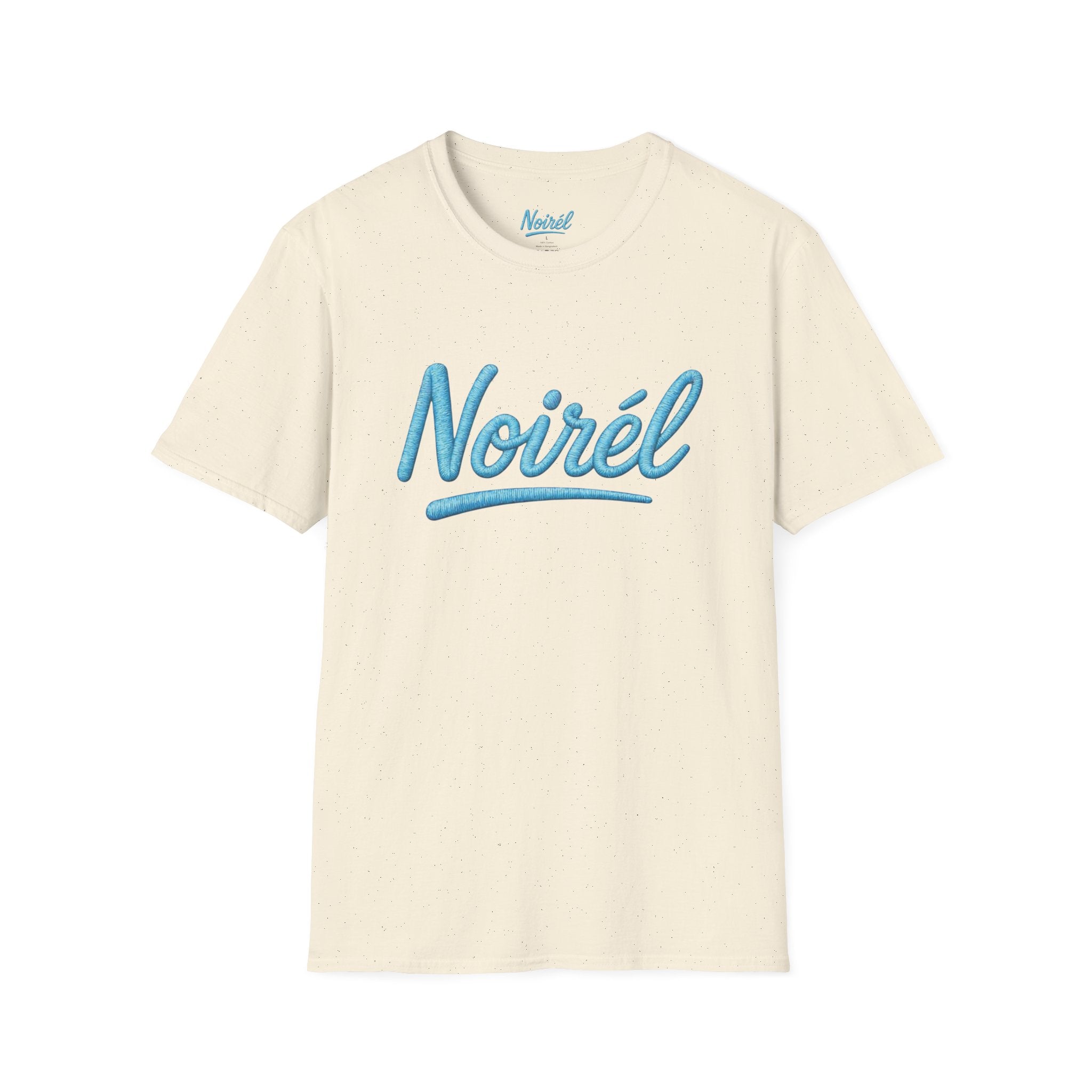 Noirél Script T‑Shirt — Retro Blue Handwritten Logo Tee