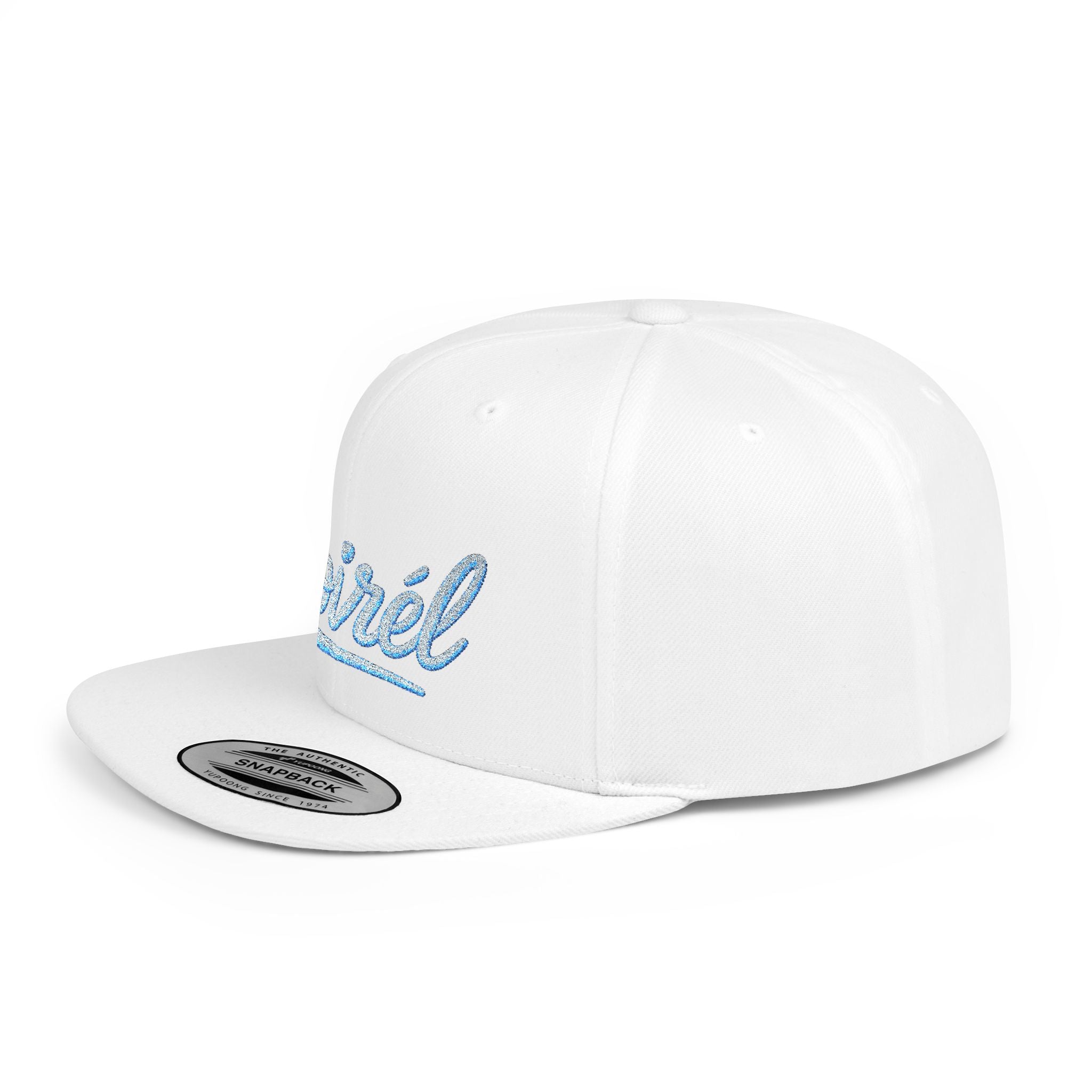 Snapback Hat — "Noiréel" Blue Glitter Script Flat-Bill Cap