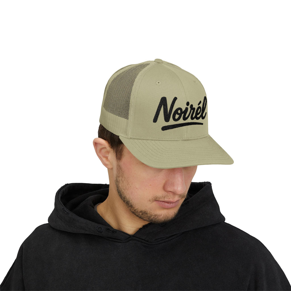 Noirél Trucker Cap — Retro Script Snapback Hat