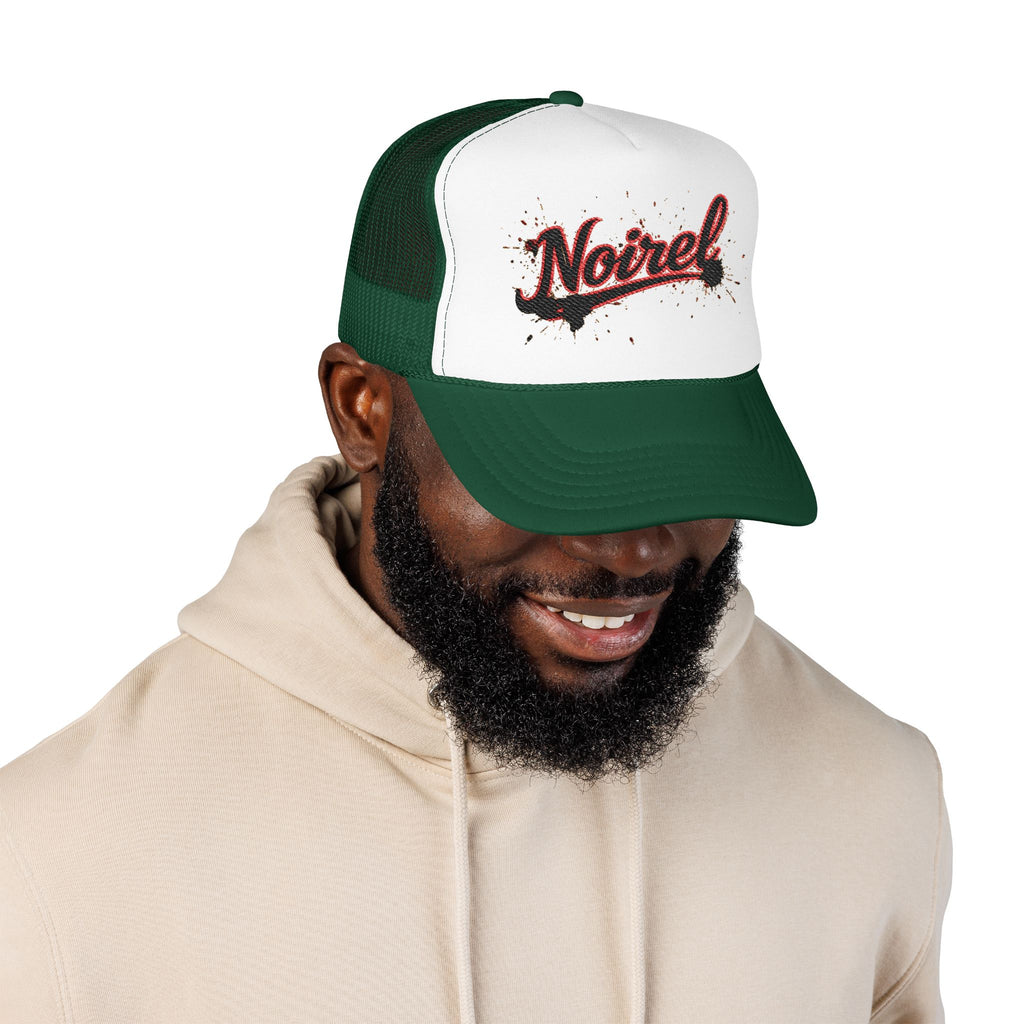 Noiriel Trucker Hat – Retro Script Logo Foam Mesh Cap 