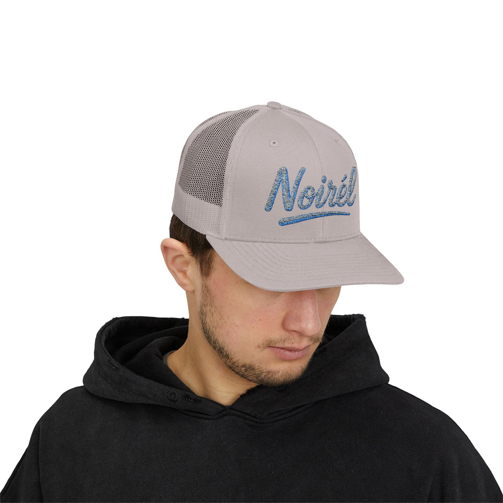 Noirél Script Trucker Cap — Sparkle Embroidered Snapback Hat
