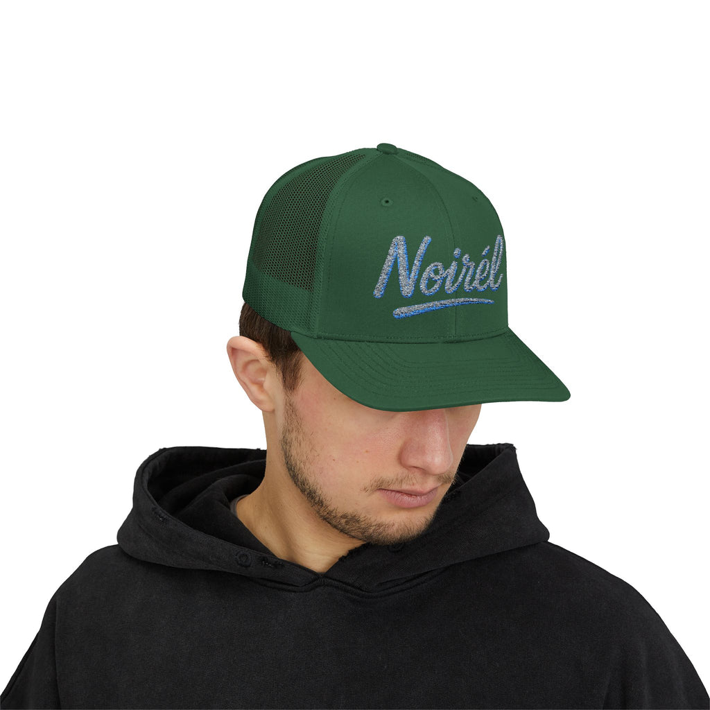 Noirél Script Trucker Cap — Sparkle Embroidered Snapback Hat