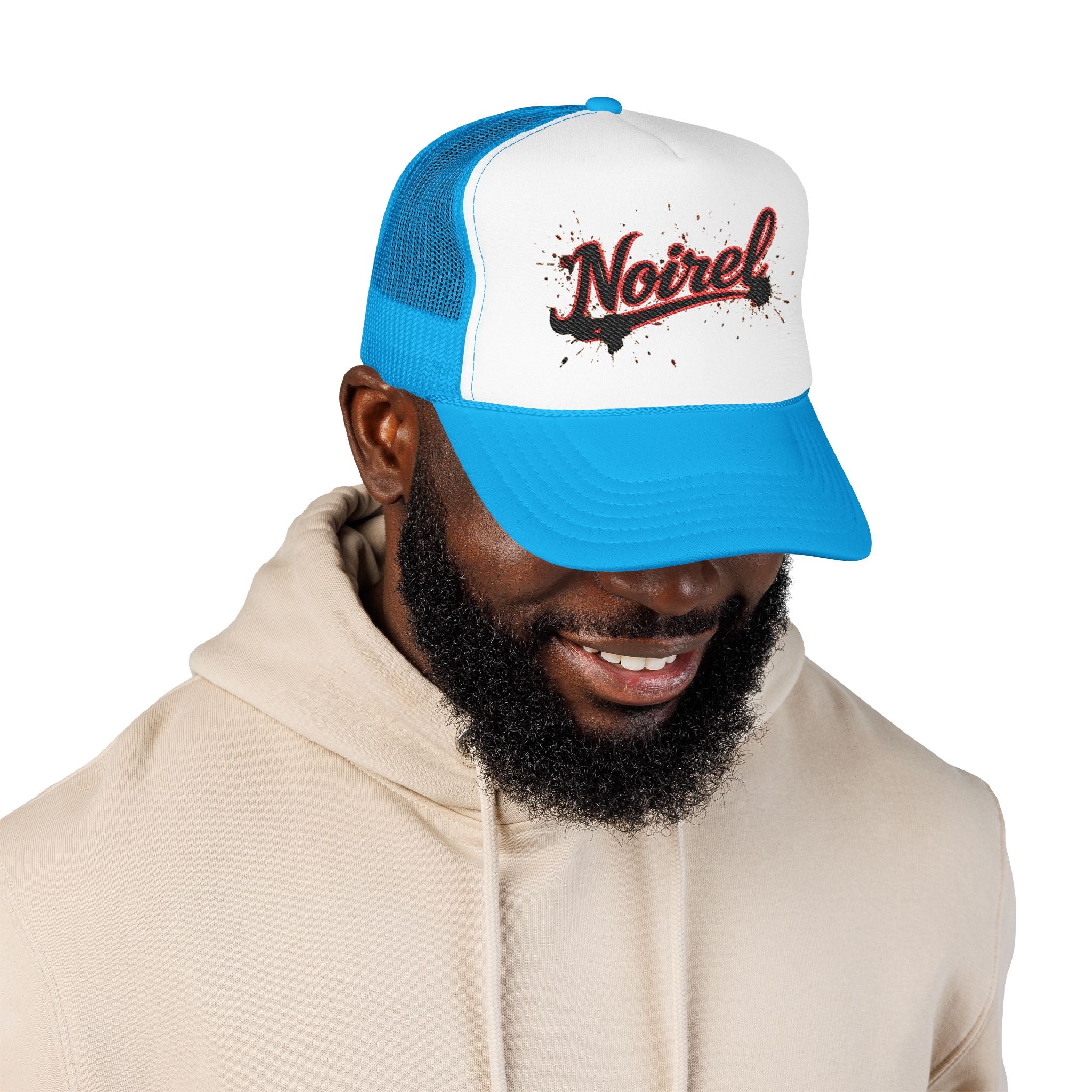 Noiriel Trucker Hat – Retro Script Logo Foam Mesh Cap 
