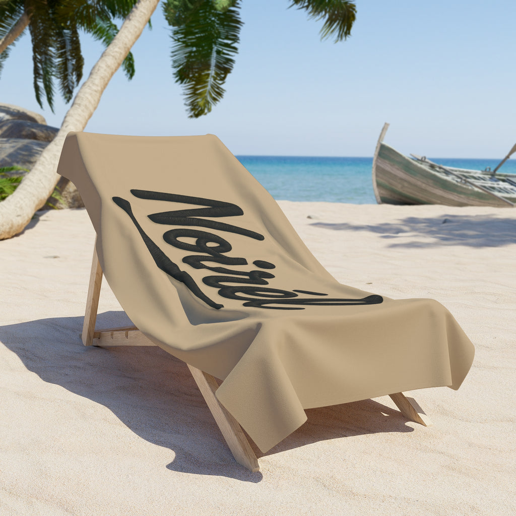 NOIRÉL Script Beach Towel – Premium Beach Towel with Black Script Logo