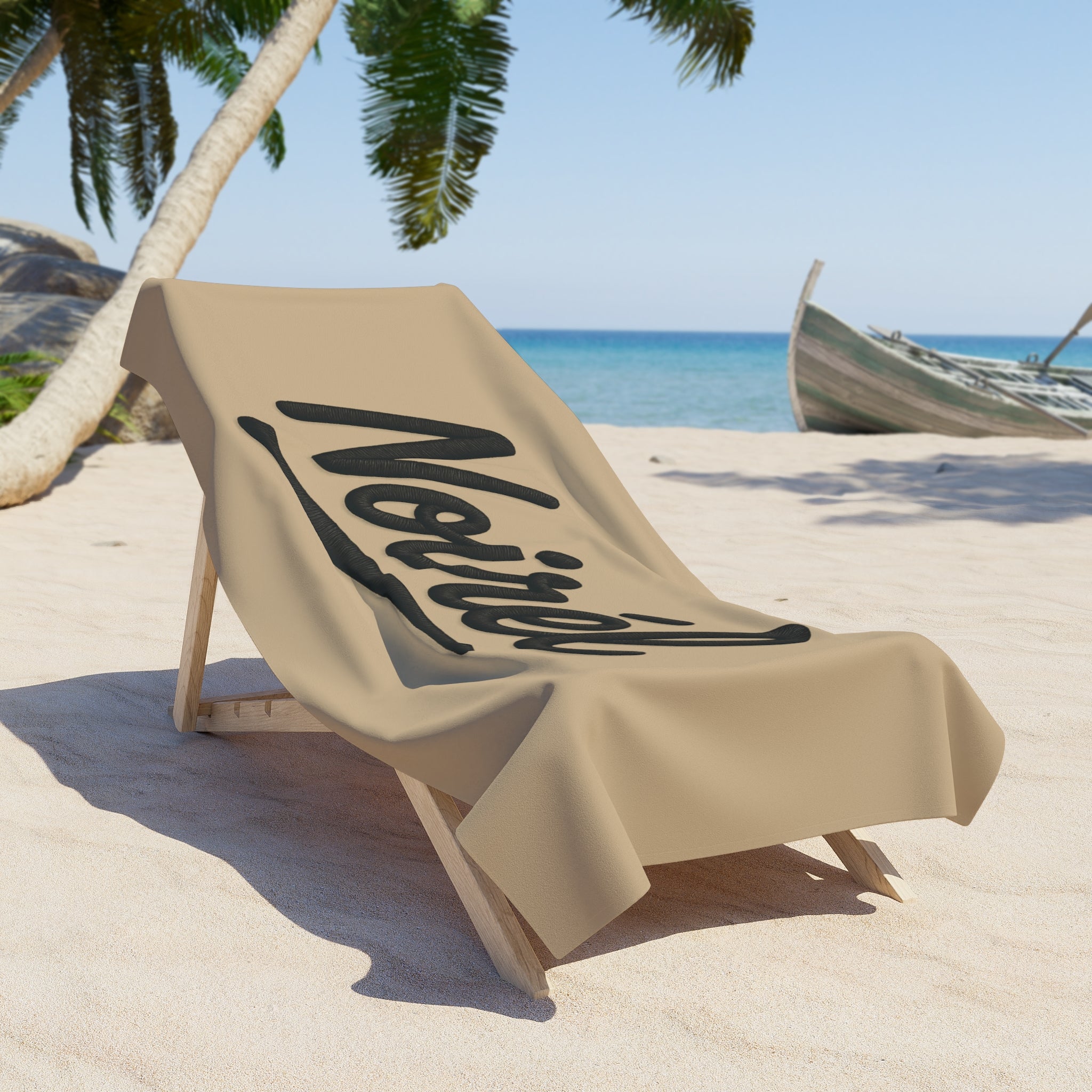 NOIRÉL Script Beach Towel – Premium Beach Towel with Black Script Logo