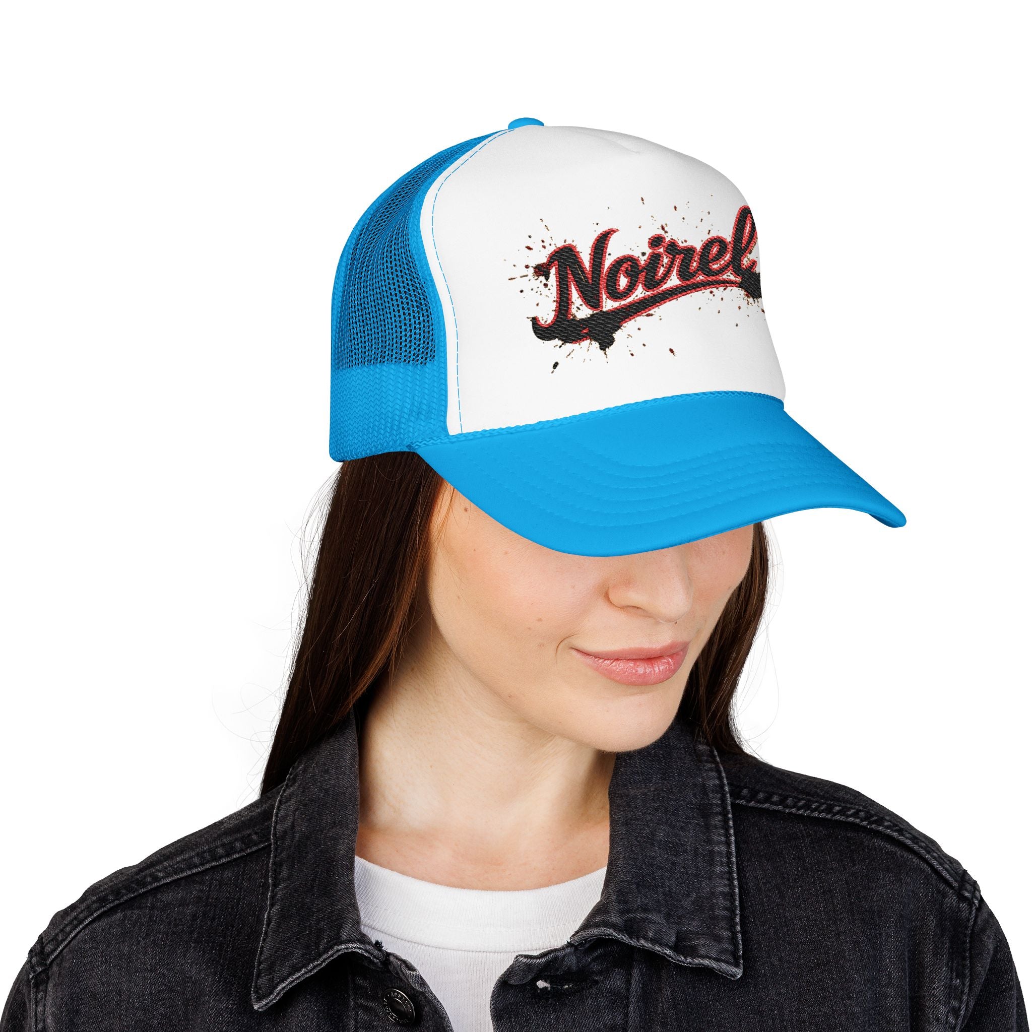 Noiriel Trucker Hat – Retro Script Logo Foam Mesh Cap 