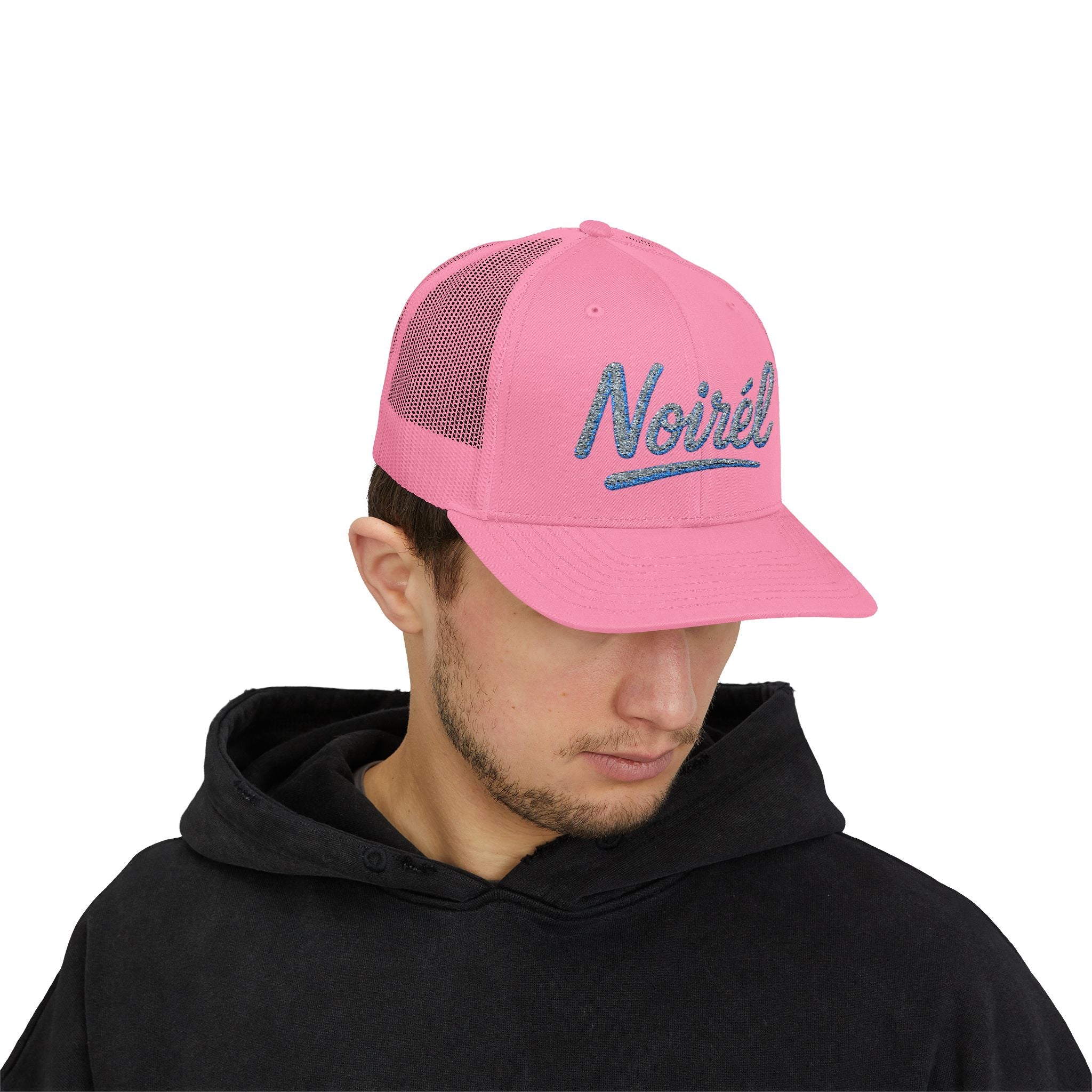Noirél Script Trucker Cap — Sparkle Embroidered Snapback Hat