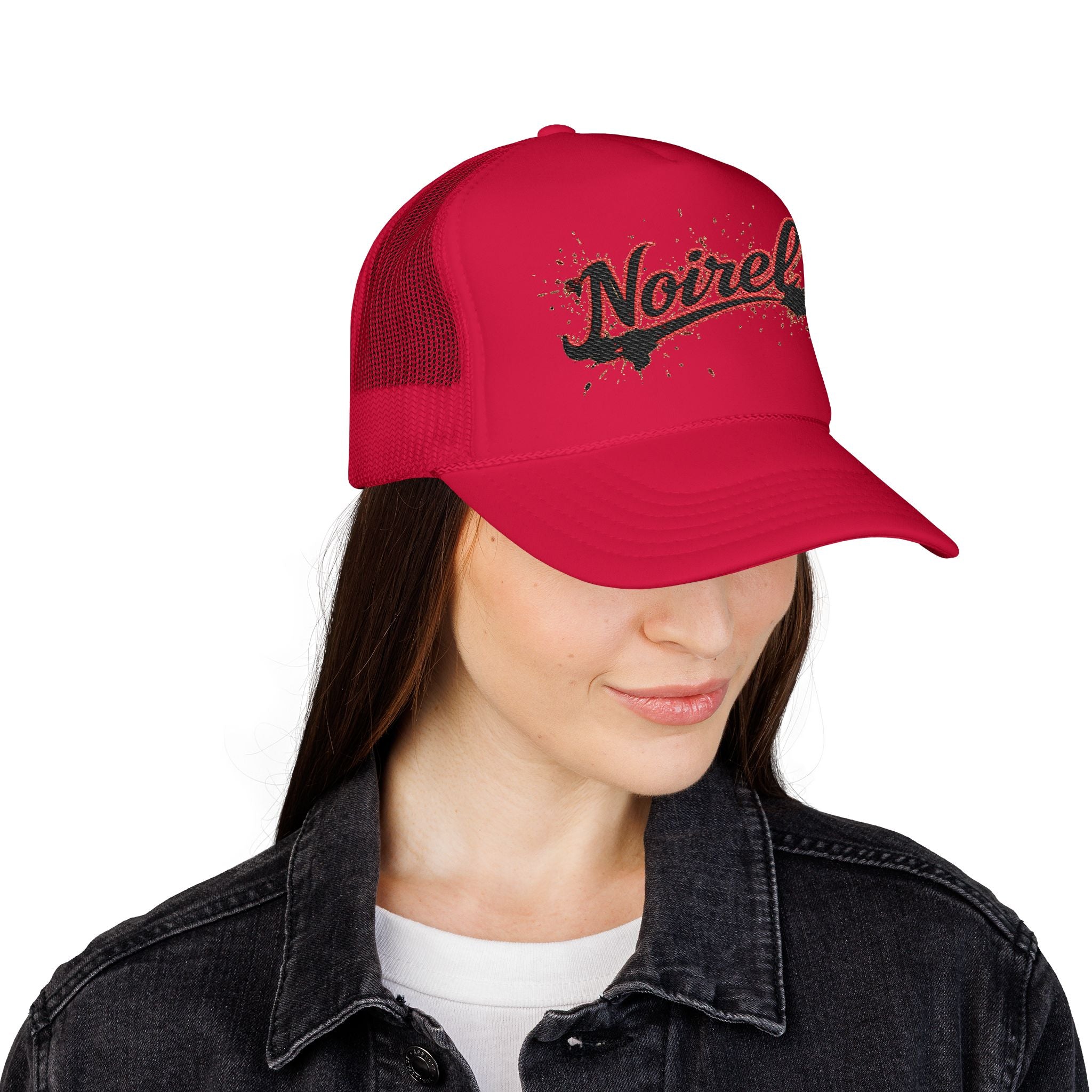 Noiriel Trucker Hat – Retro Script Logo Foam Mesh Cap 