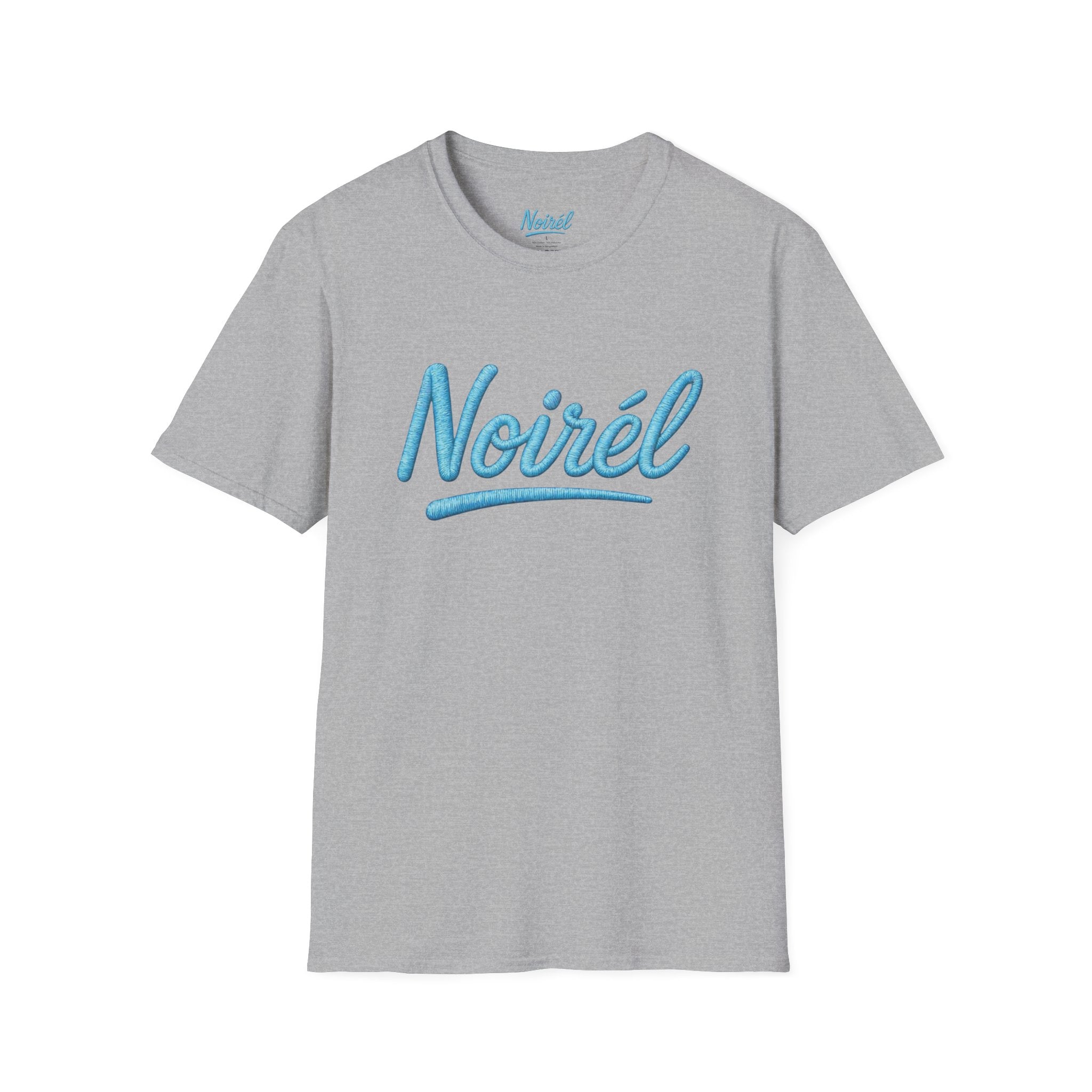 Noirél Script T‑Shirt — Retro Blue Handwritten Logo Tee