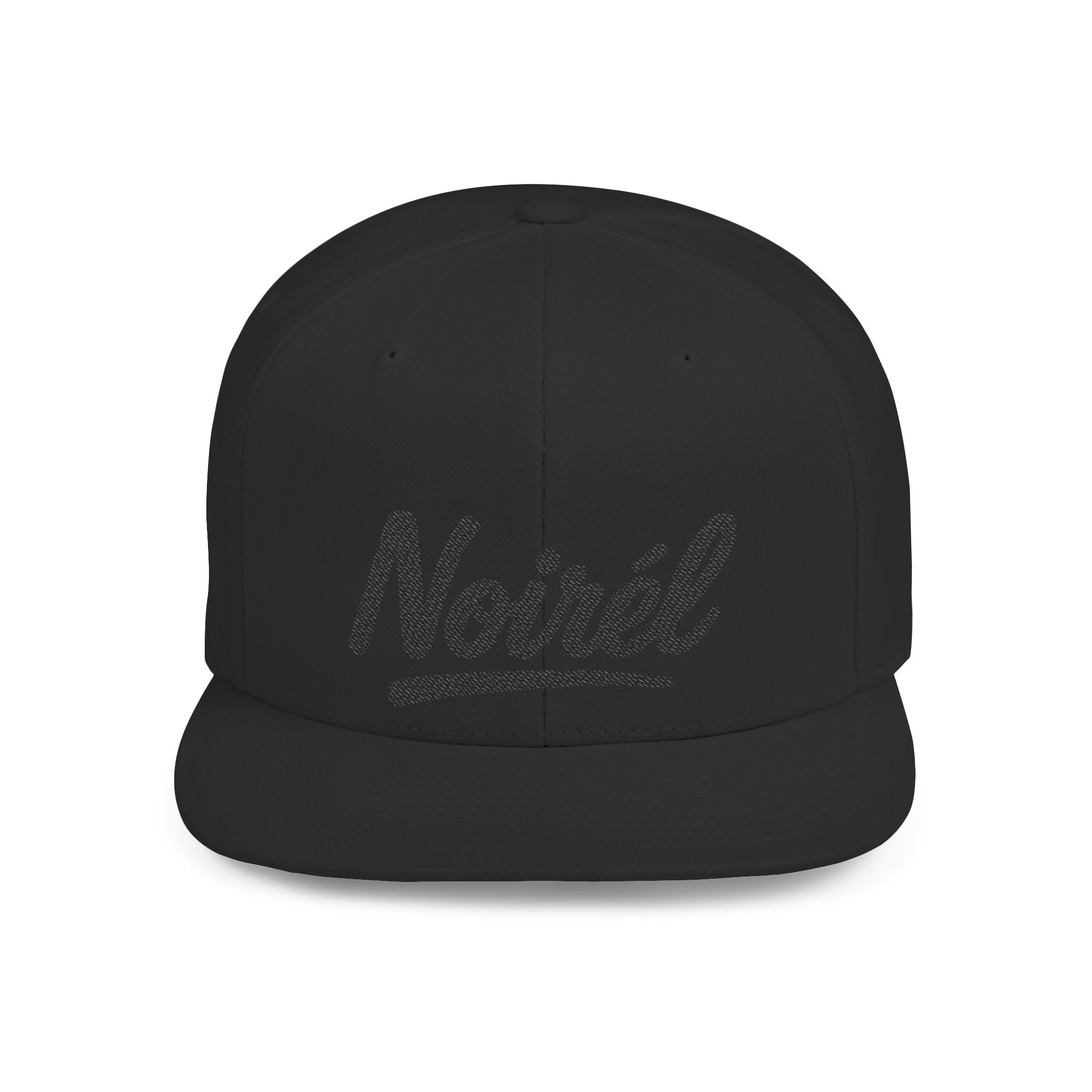 Snapback Hat — 'Noirél' Script Flat Bill Cap, Casual Streetwear Hat