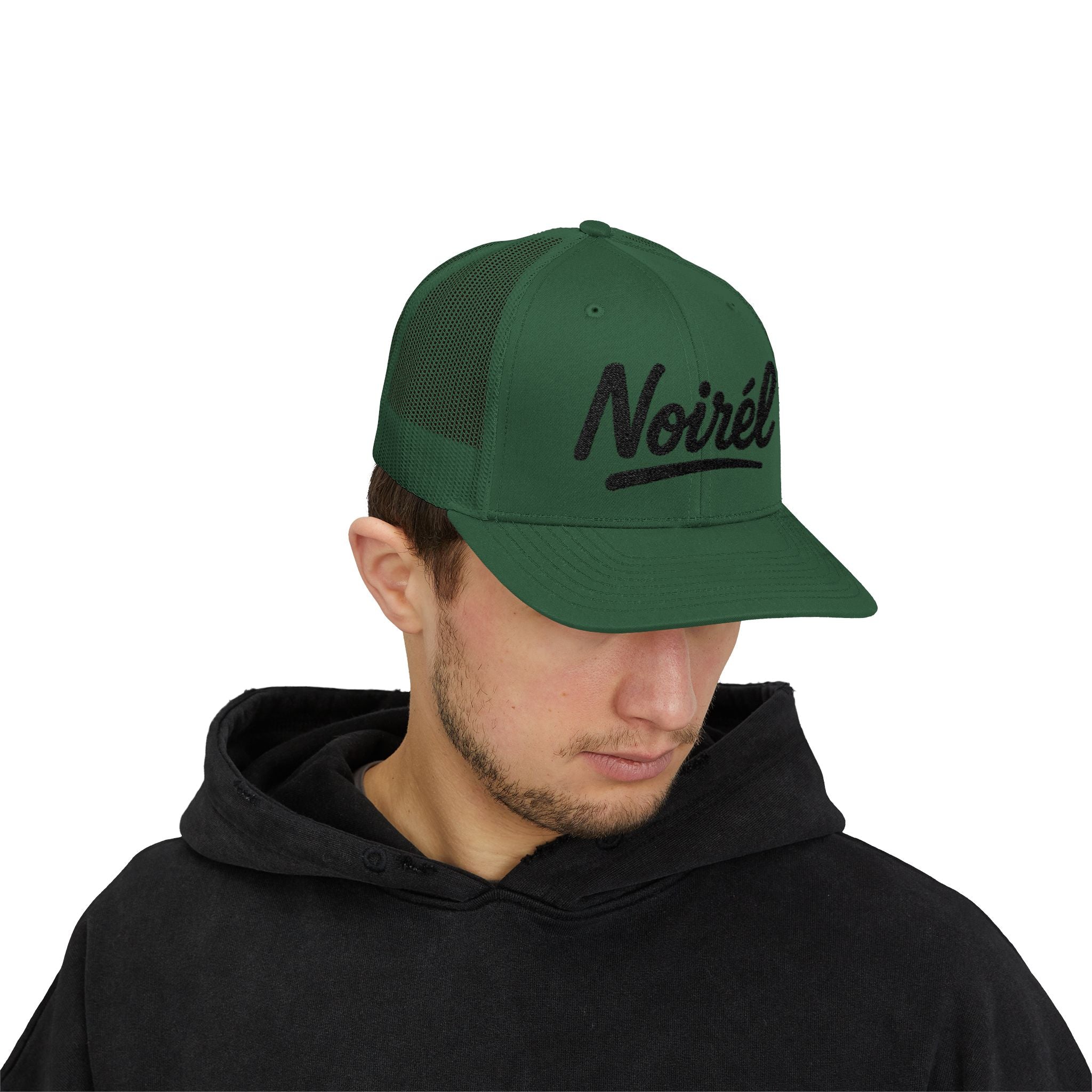 Noirél Trucker Cap — Retro Script Snapback Hat