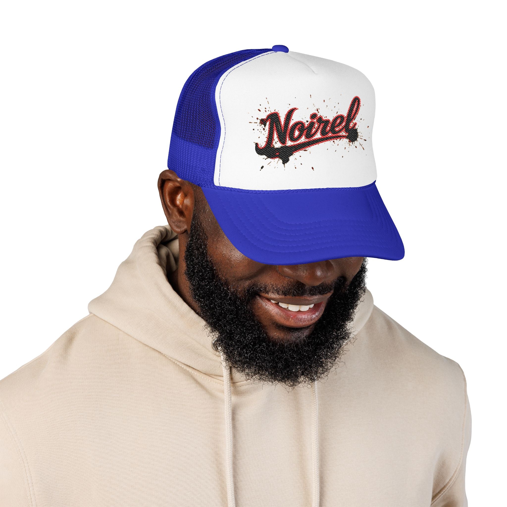Noiriel Trucker Hat – Retro Script Logo Foam Mesh Cap 